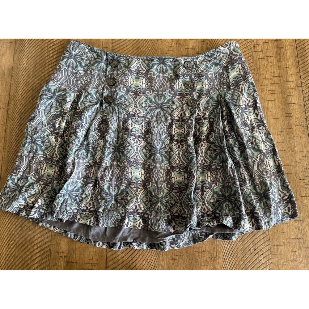 Free‎ People Medallion Print Pleated Mini Skirt - Boho Button Detail - Size 4